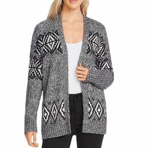 Vince Camuto Gray Open Front Fair Isle Cardigan Sweater Size Small